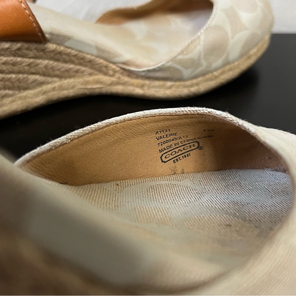Coach Valerie Cream Tan Canvas Espadrilles Jute Wedges Orange Leather Size 8.5 - Picture 6 of 7